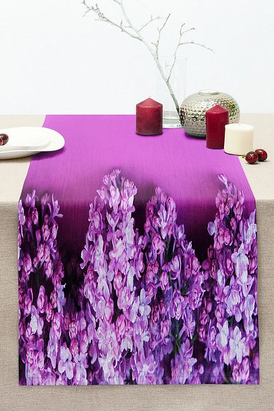 Realhomes Purple Flower Motif Digital Printed Modern Stitched Raschel Knitted Runner