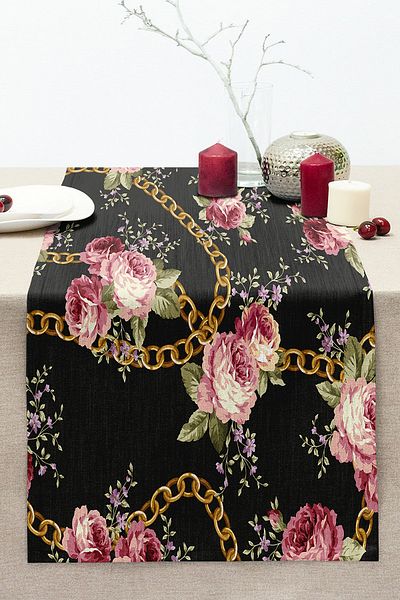 Realhomes Special Design Digital Printed Modern Stitched Raschel Knitted Runner with Flower and Chain Motif