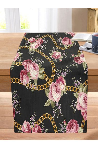 Realhomes Special Design Digital Printed Modern Stitched Raschel Knitted Runner with Flower and Chain Motif