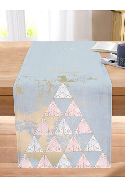 Realhomes Digital Printed Modern Stitched Raschel Knitted Runner with Triangle Pattern on Colorful Background