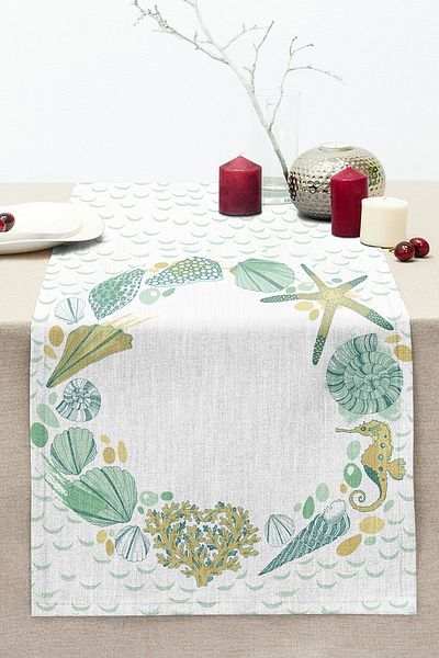 Realhomes Digital Printed Modern Stitched Raschel Knitted Runner with Starfish Pattern on White Background