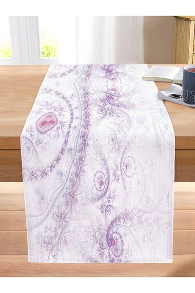 Realhomes Purple Motif on White Background Special Design Digital Printed Modern Stitched Raschel Knitted Runner
