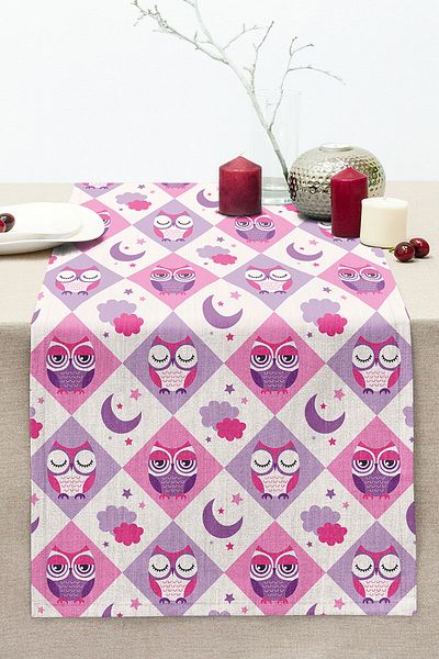 Realhomes Pink Colored Owl Themed Digital Printed Modern Stitched Raschel Knitted Runner