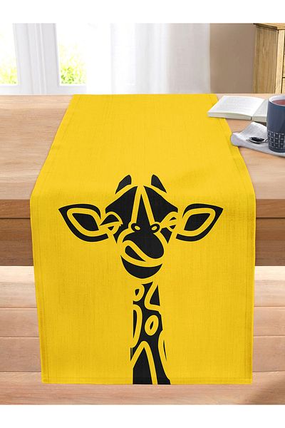 Realhomes Digital Printed Modern Stitched Raschel Knitted Runner with Onedraw Drawing Giraffe Silhouette on Colorful Background