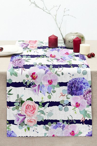 Realhomes Hyacinth Patterned Horizontal Striped Decorative Stitched Raschel Knitted Runner
