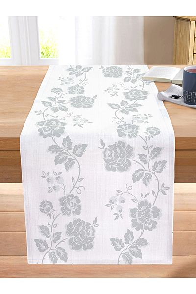Realhomes Gray Rose Motif Digital Printed Modern Stitched Raschel Knitted Runner