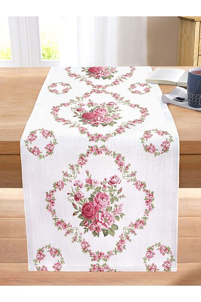 Realhomes Rose Themed Digital Printed Decorative Stitched Raschel Knitted Runner