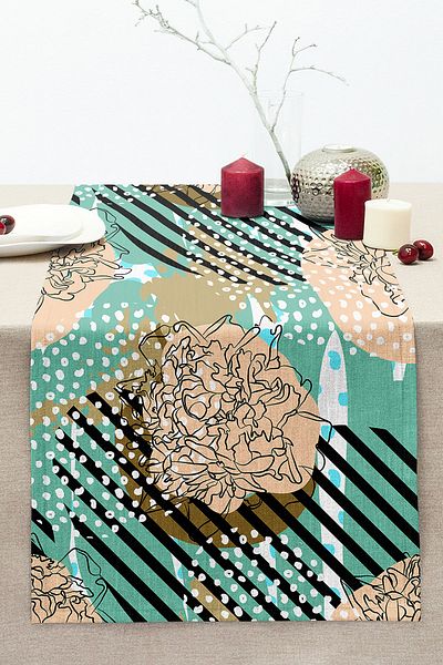 Realhomes Digital Printed Modern Stitched Raschel Knitted Runner with Onedraw Drawing on Colorful Background