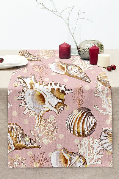 Realhomes Sea Shells on Pink Background Modern Stitched Raschel Knitted Runner