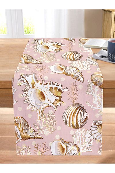 Realhomes Sea Shells on Pink Background Modern Stitched Raschel Knitted Runner