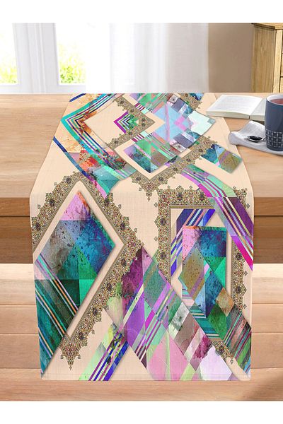 Realhomes Digital Printed Stitched Raschel Knitted Runner with Modern Art Design