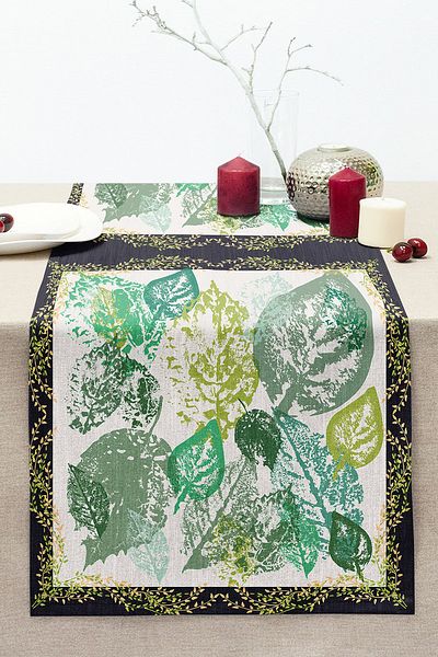 Realhomes Colorful Leaves on White Background Digital Printed Modern Stitched Raschel Knitted Runner