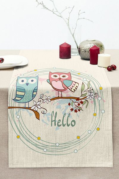 Realhomes Owl Patterned Digital Printed Decorative Stitched Raschel Knitted Runner