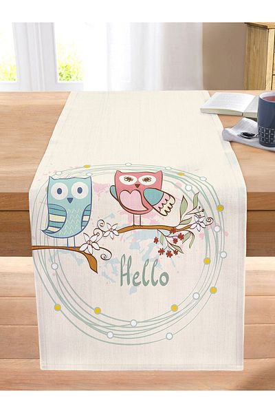 Realhomes Owl Patterned Digital Printed Decorative Stitched Raschel Knitted Runner