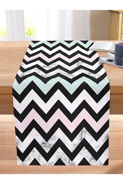 Realhomes Pink Blue Geometric Marble Background Digital Printed Stitched Raschel Knitted Runner