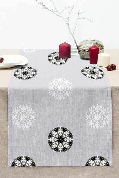 Realhomes Gray Background Minimal Damask Motif Stitched Raschel Knitted Runner