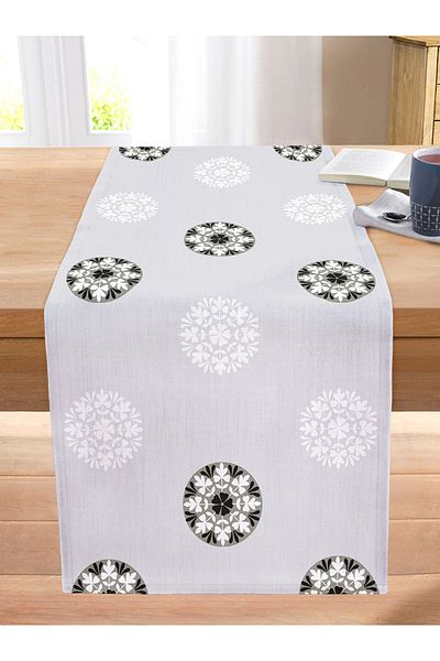 Realhomes Gray Background Minimal Damask Motif Stitched Raschel Knitted Runner