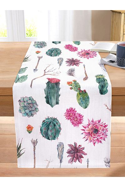 Realhomes Feather Motif Desert Plant Patterned Modern Digital Printed Stitched Raschel Knitted Runner
