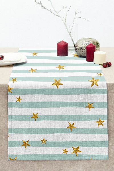 Realhomes Digital Printed Modern Stitched Raschel Knitted Runner with Colorful Stripes and Gold Detail on White Background