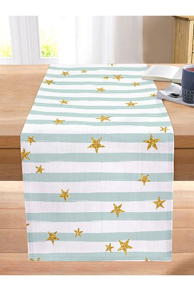 Realhomes Digital Printed Modern Stitched Raschel Knitted Runner with Colorful Stripes and Gold Detail on White Background