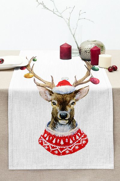 Realhomes Modern Deer Pattern Digital Printed Stitched Raschel Knitted Runner
