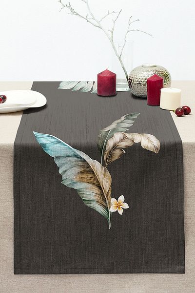 Realhomes Digital Printed Modern Stitched Raschel Knitted Runner with Leaf Pattern on Colorful Background