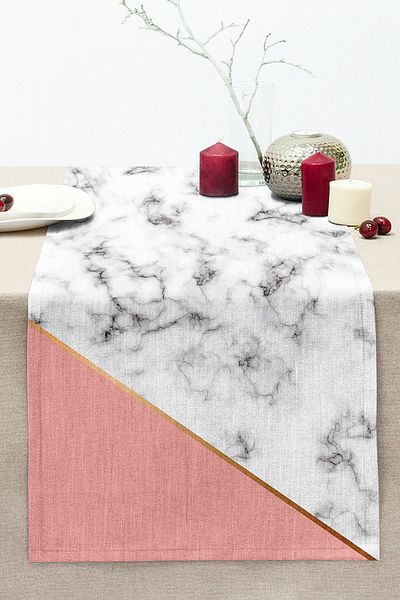 Realhomes Colorful Geometric Patterned Marble Motif Digital Printed Modern Stitched Raschel Knitted Runner