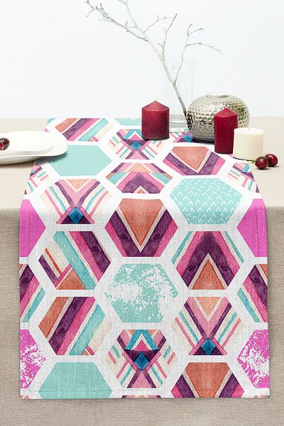 Realhomes Modern Colorful Shapes Digital Printed Stitched Raschel Knitted Runner