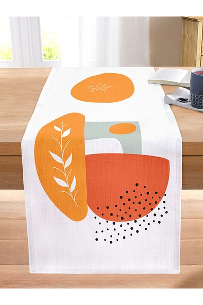 Realhomes Onedraw Draw on White Background Digital Printed Modern Stitched Raschel Knitted Runner