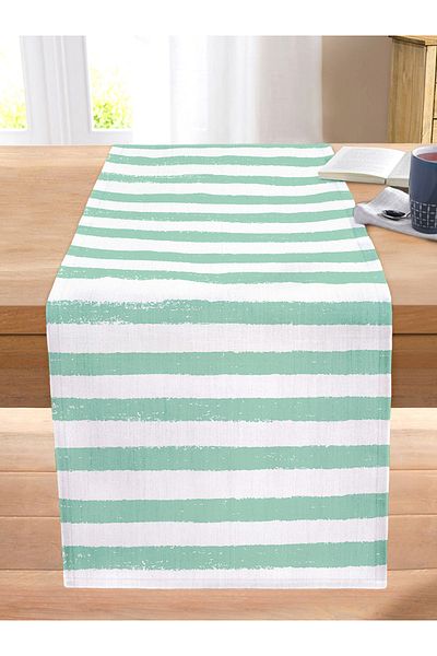 Realhomes Water Green Striped Digital Printed Modern Stitched Raschel Knitted Runner