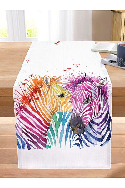Realhomes Zebra Patterned Digital Printed Decorative Stitched Raschel Knitted Runner