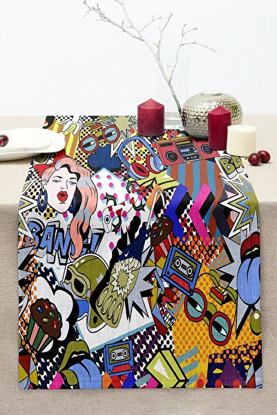 Realhomes Popart Desenli Özel Tasarım Dijital Baskılı Modern Dikişli Raşel Ör...