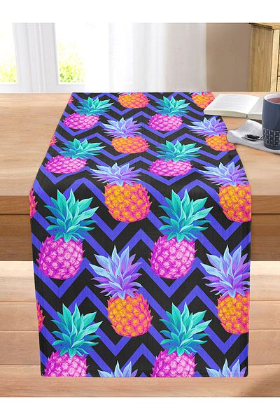 Realhomes Blue Zigzag Background Pineapple Pattern Decorative Stitched Raschel Knitted Runner