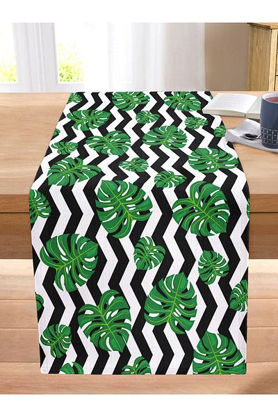 Realhomes Zigzag Zebra Themed Leaf Drawing Digital Printed Stitched Raschel Knitted Runner