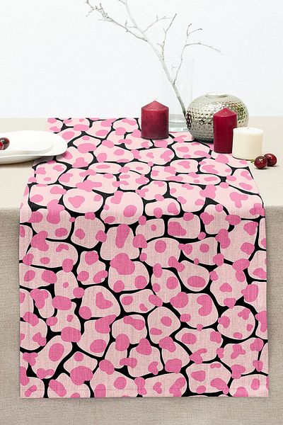 Realhomes Pink Colored Polka Dot Patterned Digital Printed Modern Stitched Raschel Knitted Runner on Black Background