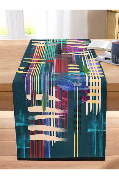 Realhomes Oil Paint Abstract Patterned Special Design Digital Printed Modern Stitched Raschel Knitted Runner