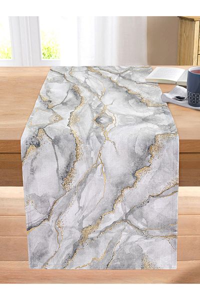 Realhomes Modern Marble Patterned Digital Printed Stitched Raschel Knitted Runner