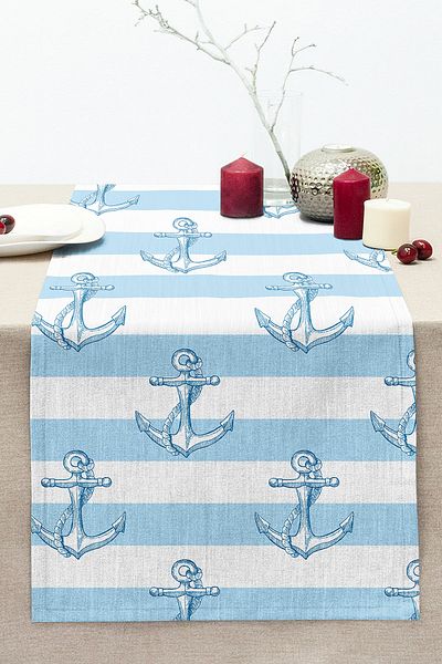 Realhomes Blue and White Sailor Digital Printed Modern Stitched Raschel Knitted Runner