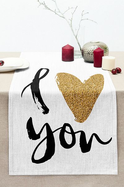 Realhomes I Love You Written Digital Printed Modern Stitched Raschel Knitted Runner