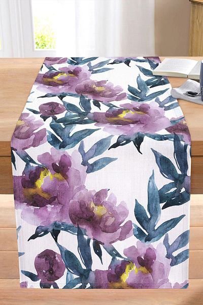 Realhomes Purple Watercolor Motif Rose Design Modern Stitched Raschel Knitted Runner