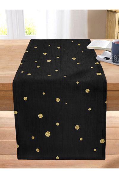 Realhomes Digital Printed Modern Stitched Rahel Knitted Runner with Horizontal Black Stripes on Gold Floor