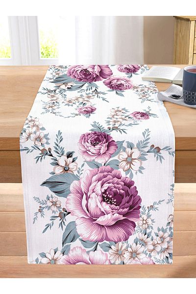 Realhomes Purple Rose Themed Digital Printed Decorative Stitched Raschel Knitted Runner