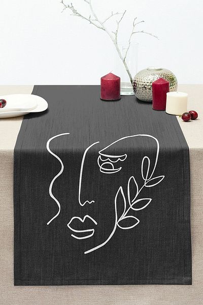 Realhomes Dark Smoked Oneline Face Designed Stitched Raschel Knitted Runner