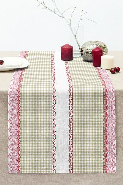 Realhomes Green Plaid Design Oriental Motif Digital Printed Stitched Raschel Knitted Runner