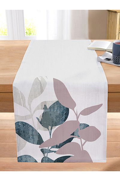 Realhomes Special Design Leaf Motif Digital Printed Decorative Stitched Raschel Knitted Runner