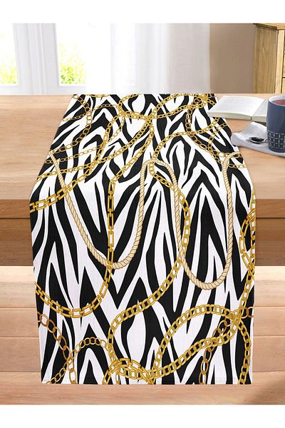 Realhomes Zebra Chain Pattern on the Floor Special Design Digital Printed Modern Stitched Raschel Knitted Runner