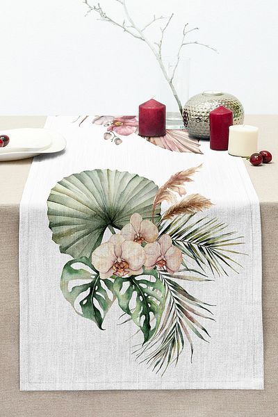 Realhomes Digital Printed Decorative Stitched Raschel Knitted Runner with Tropical Leaf Design