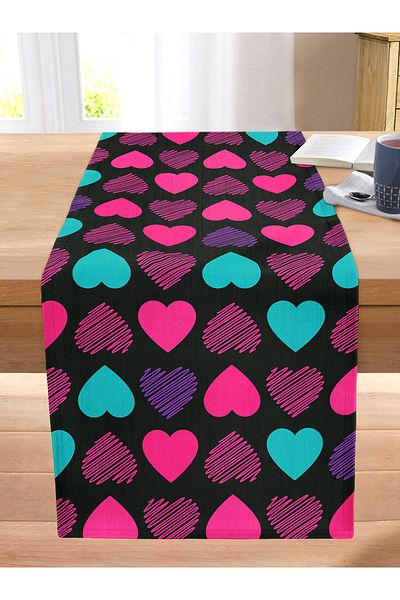 Realhomes Modern Stitched Raschel Knitted Runner with Hearts on Black Background Special Design