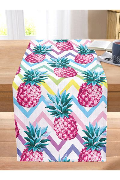 Realhomes Colorful Zigzag Patterned Pineapples Modern Design Stitched Raschel Knitted Runner