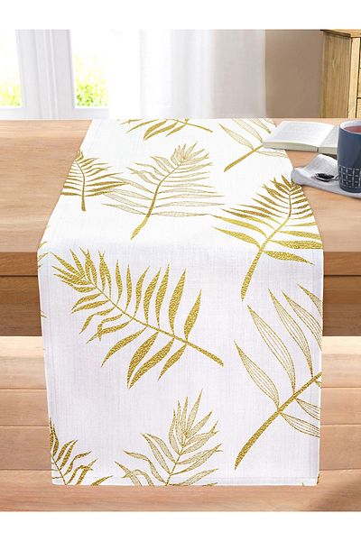 Realhomes Gold Detailed 3D Leaf Patterned Modern Stitched Raschel Knitted Runner